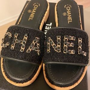 Chanel 21C chain letter slides 38 authentic